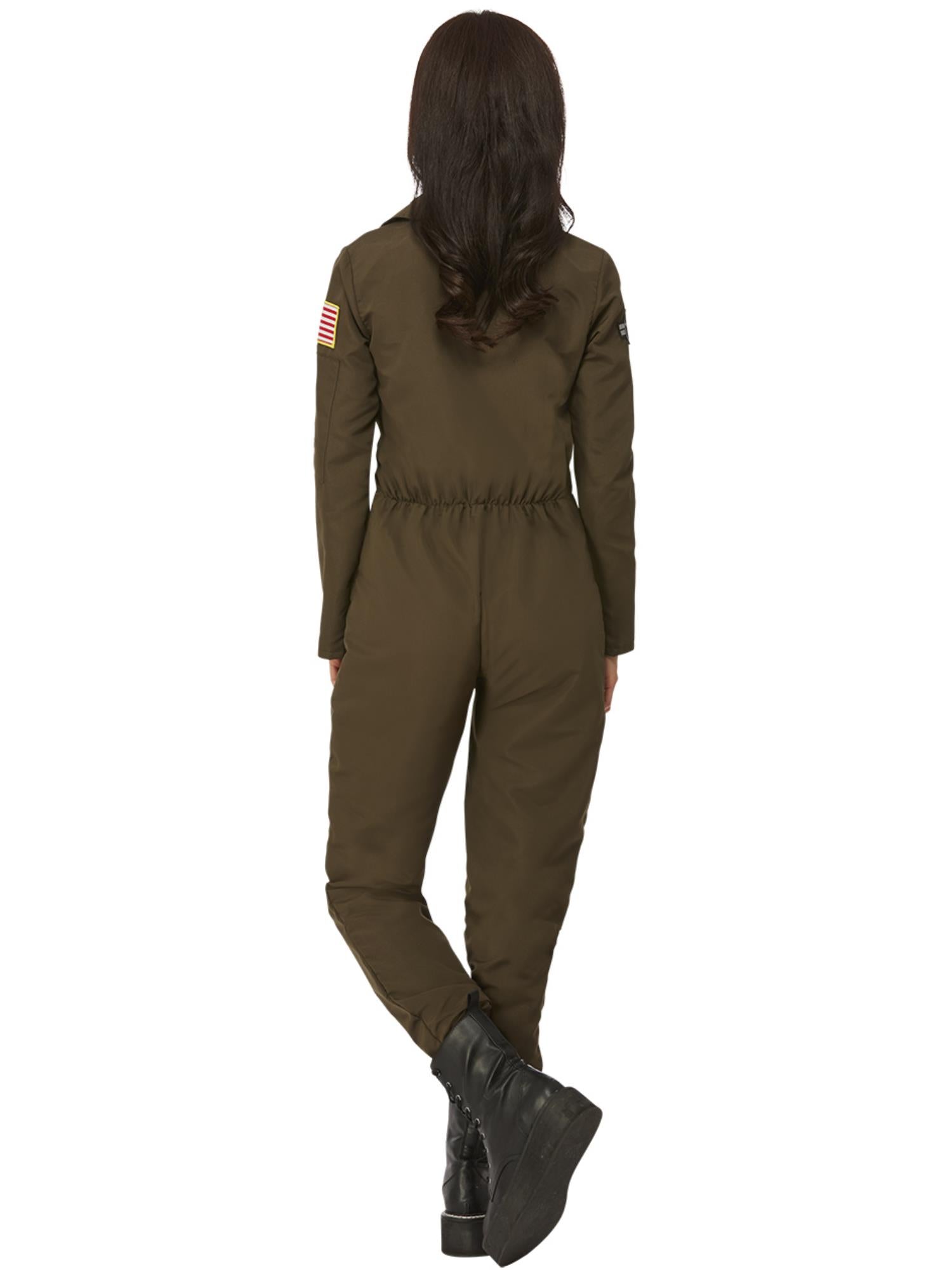Smiffys Top Gun Maverick Aviator-Kostüm für Damen in Grün – Detailansicht