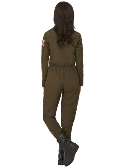 Smiffys Top Gun Maverick Damen-Aviator-Kostüm grün mit Overall – Detailansicht