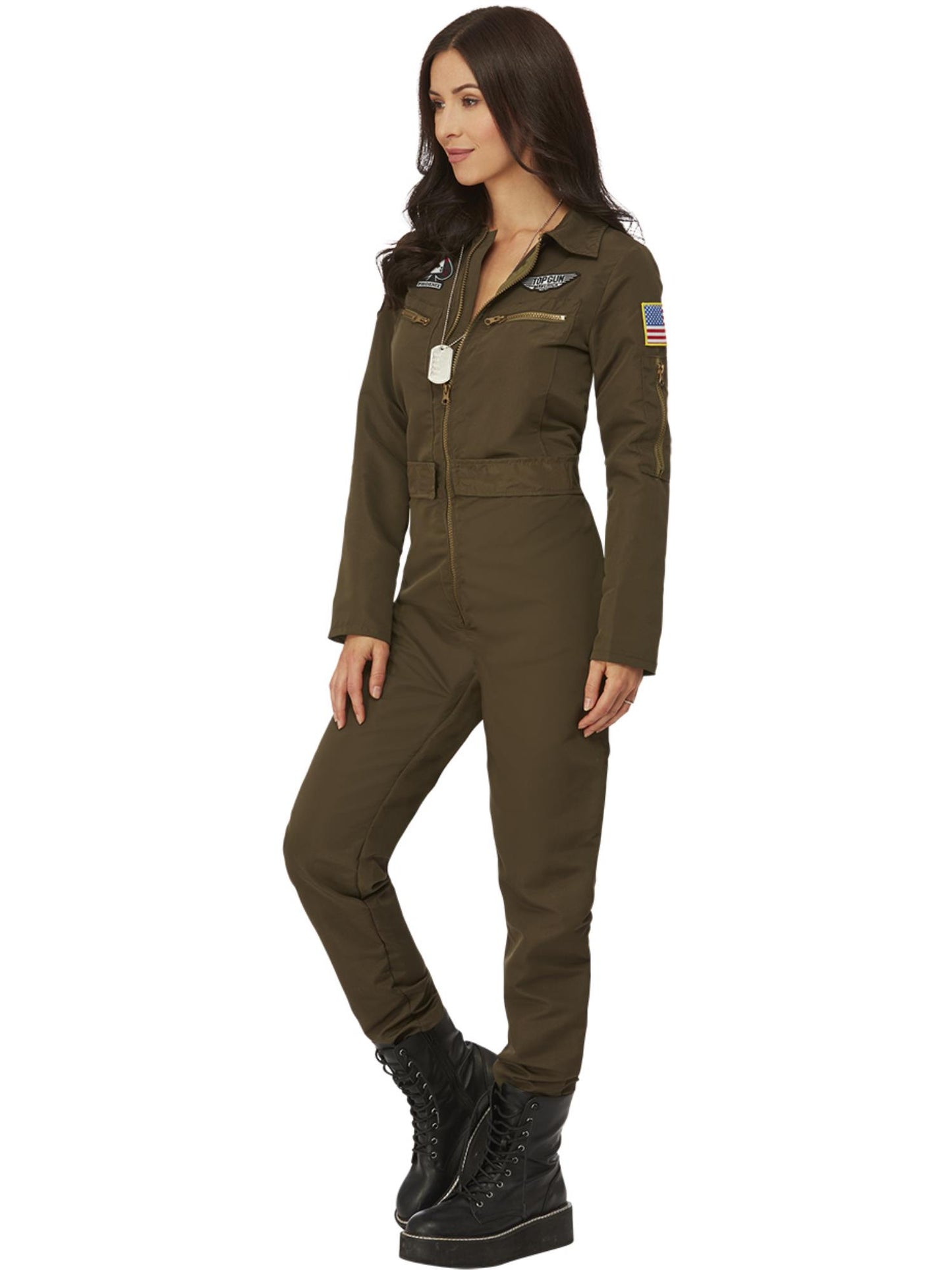 Smiffys Top Gun Maverick Aviator-Kostüm für Damen in Grün – Seitenansicht