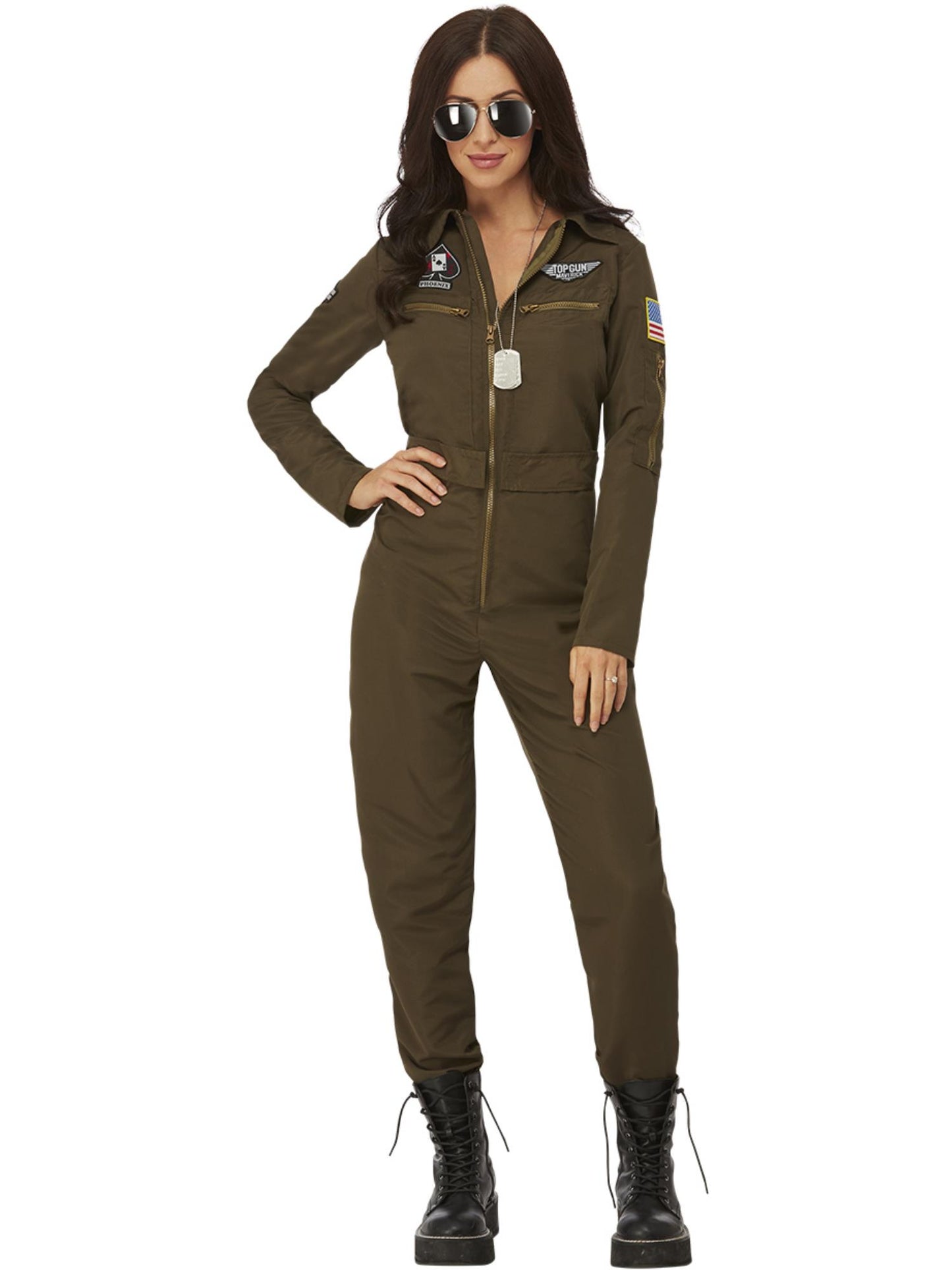 Smiffys Top Gun Maverick Aviator-Kostüm für Damen in Grün – Produktansicht