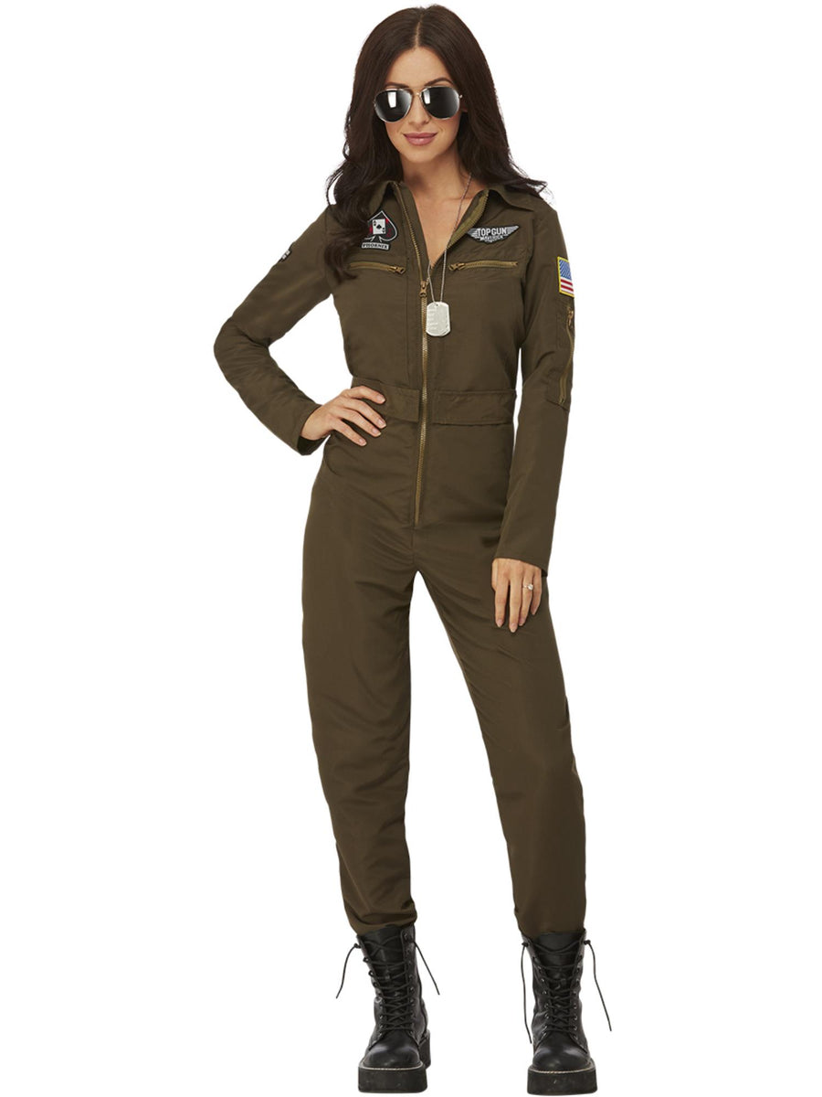 Smiffys Top Gun Maverick Aviator-Kostüm für Damen in Grün – Produktansicht