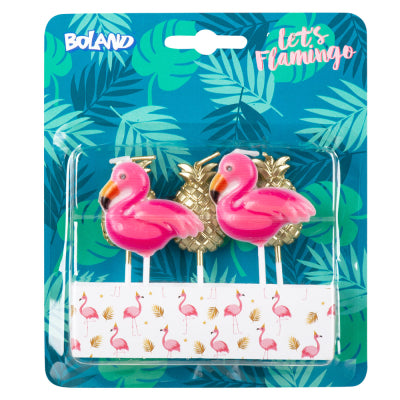 Boland Dekoration Aufsteckkerzen Flamingo & Ananas 5er-Set