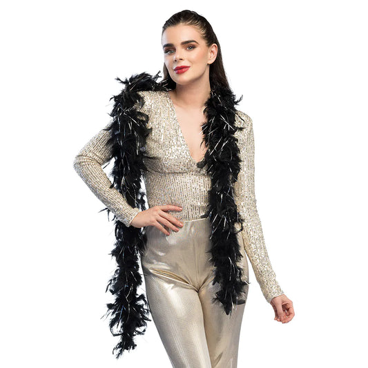 Federboa 50g Glamour schwarz mit silberne Lametta 180 cm