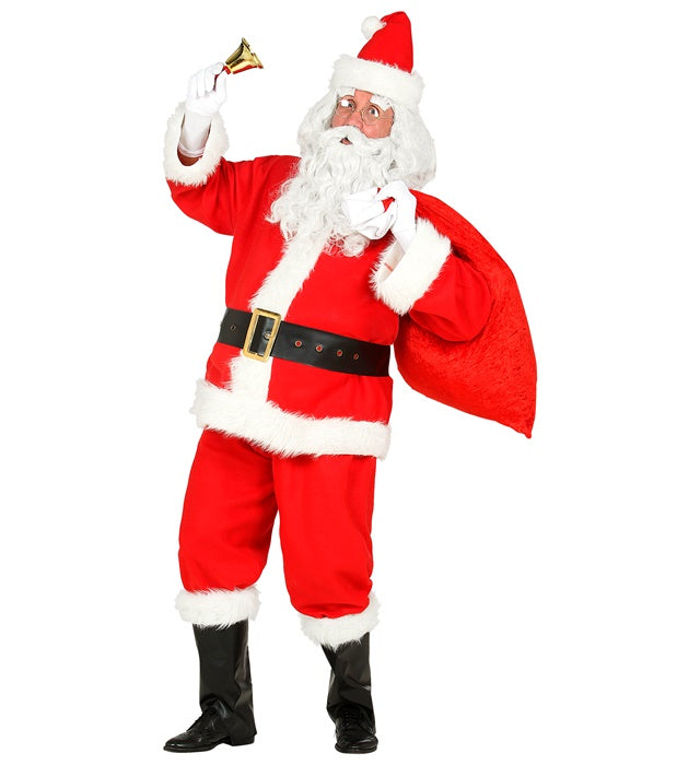 Weihnachtsmann Kostüm mit roter Jacke, Hose, Gürtel, Stiefelüberziehern und Mütze
