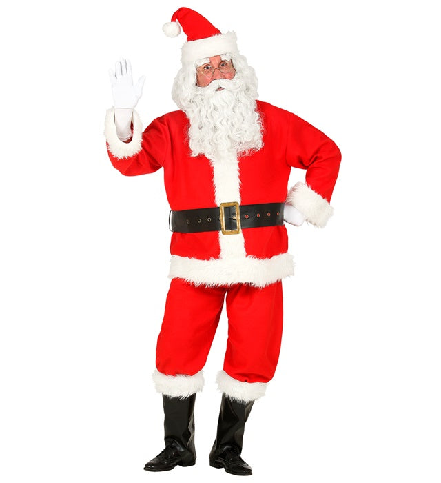 Weihnachtsmann Kostüm mit roter Jacke, Hose, Gürtel, Stiefelüberziehern und Mütze