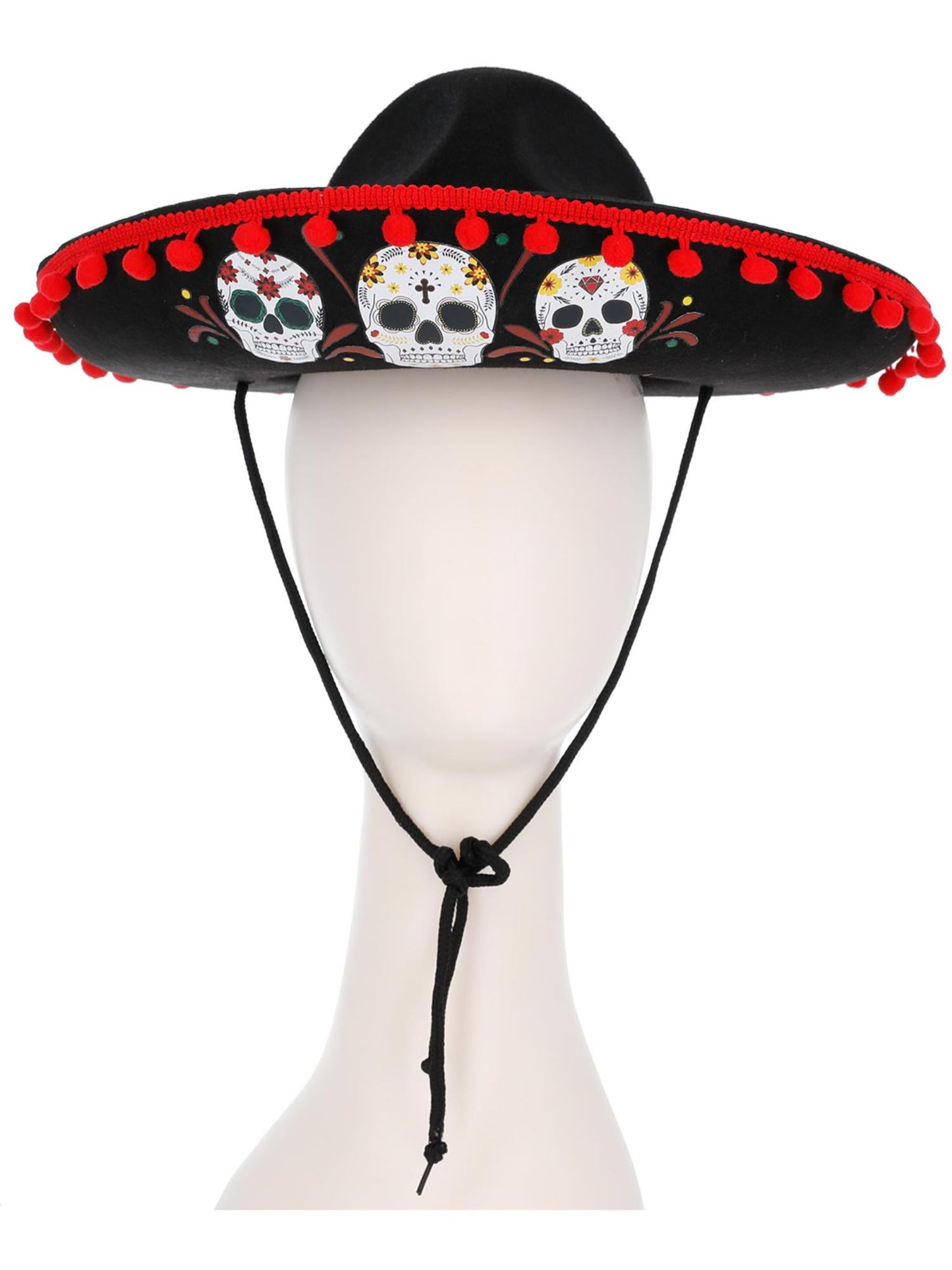 Smiffys schwarzer Day of the Dead Sombrero für Kinder – Detailansicht