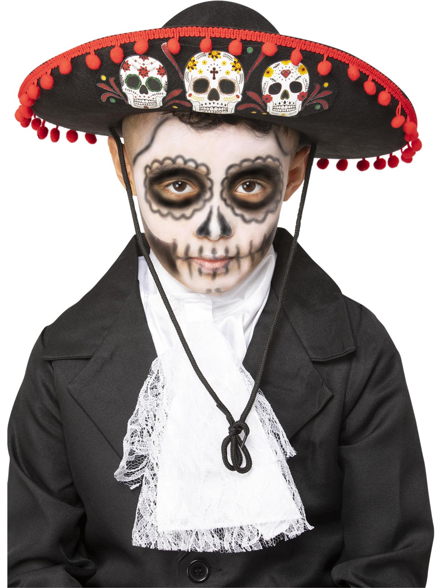 Smiffys schwarzer Day of the Dead Sombrero für Kinder – Produktansicht