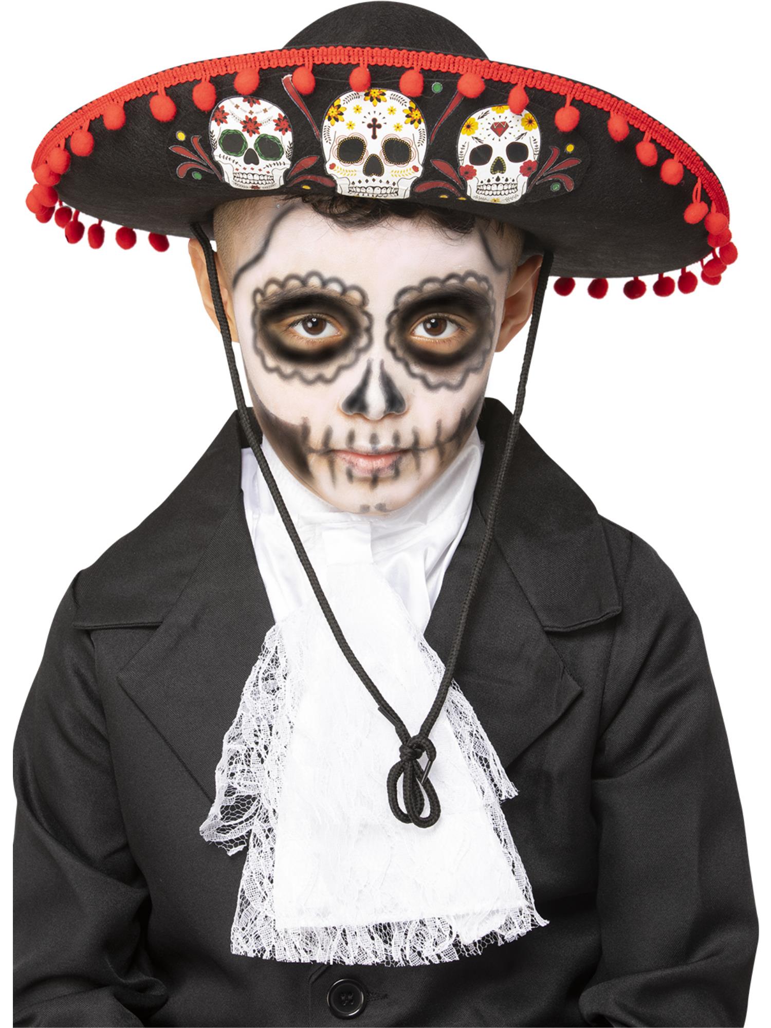 Smiffys schwarzer Day of the Dead Sombrero für Kinder – Produktansicht