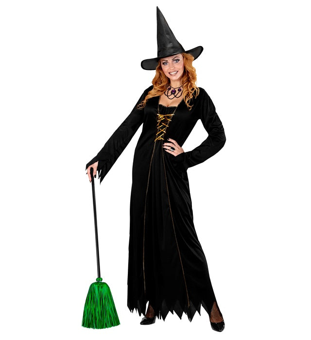 Grüner Lametta Hexenbesen 92 cm für Fasnacht und Halloween