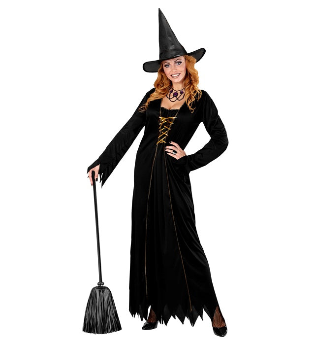 Schwarzer Lametta Hexenbesen 92 cm als Halloween und Fasnacht Accessoire