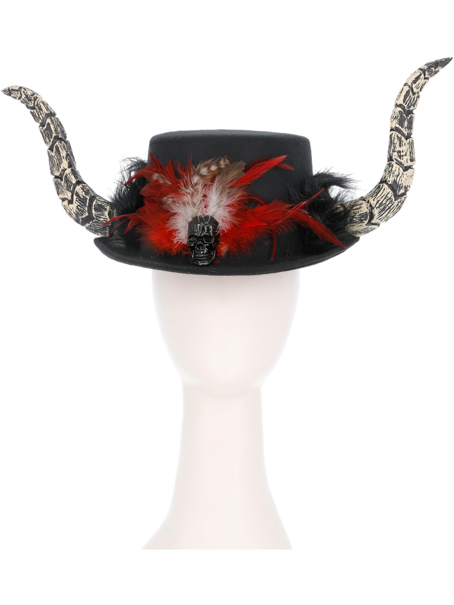 Smiffys Voodoo-Horn-Hut mit Federn in Braun für Erwachsene – Detailansicht