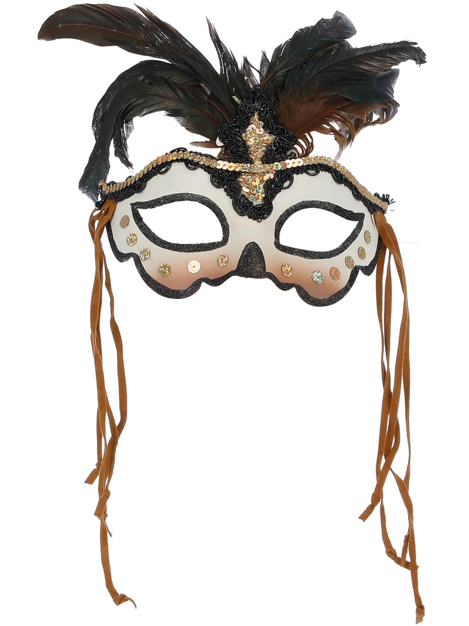 Smiffys Voodoo Priestess Augenmaske für Damen braun mit Federn – Detailansicht