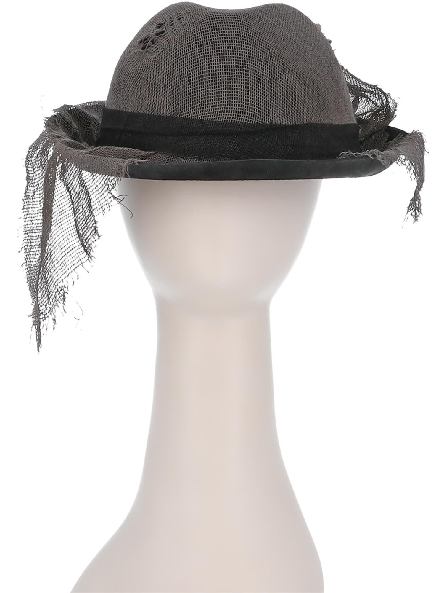 Smiffys Gothic Trilby-Hut grau im distressed Leinenstil – Detailansicht