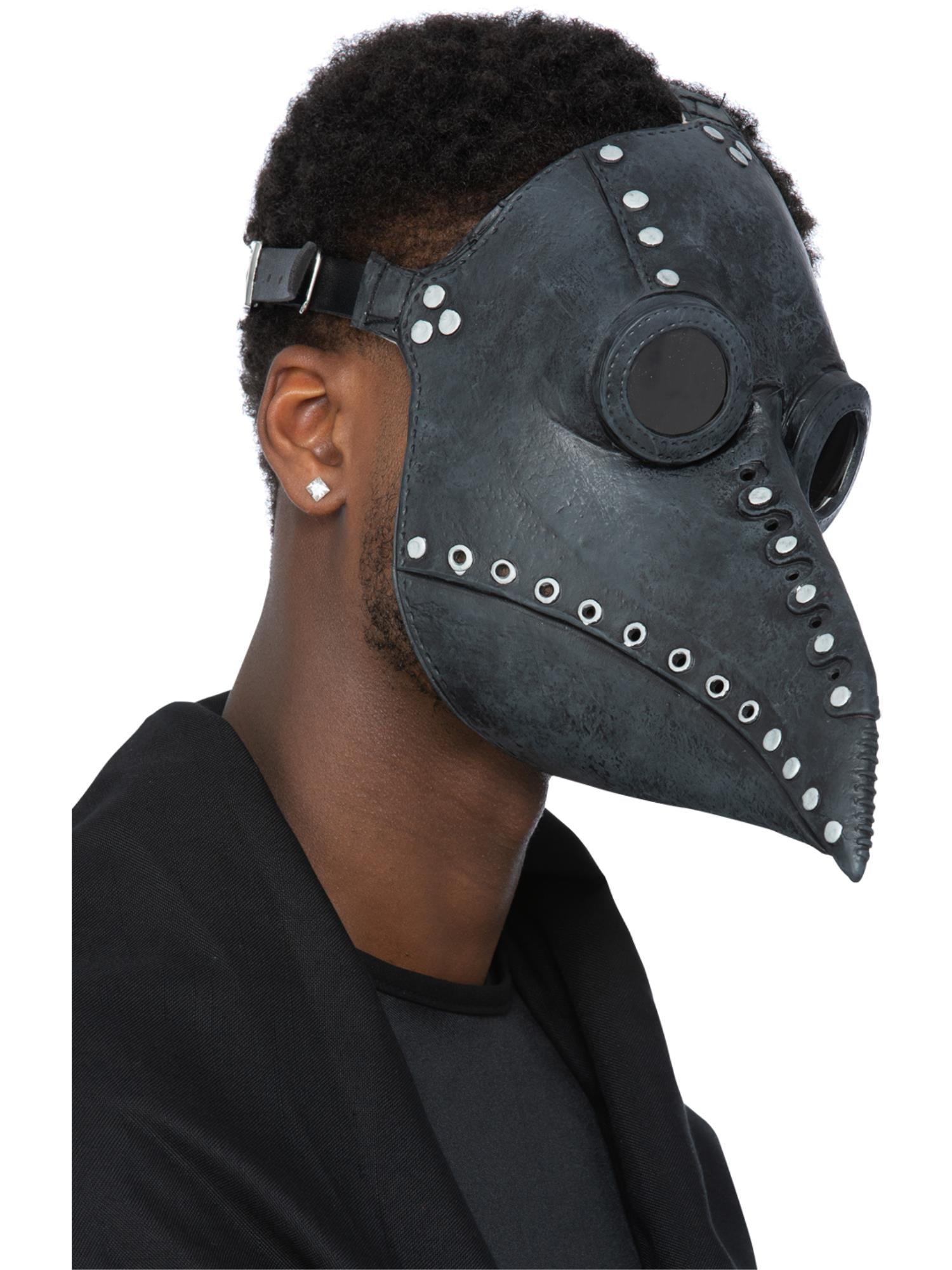 Smiffys schwarze Latex Plague Doctor Maske für Herren – Produktansicht