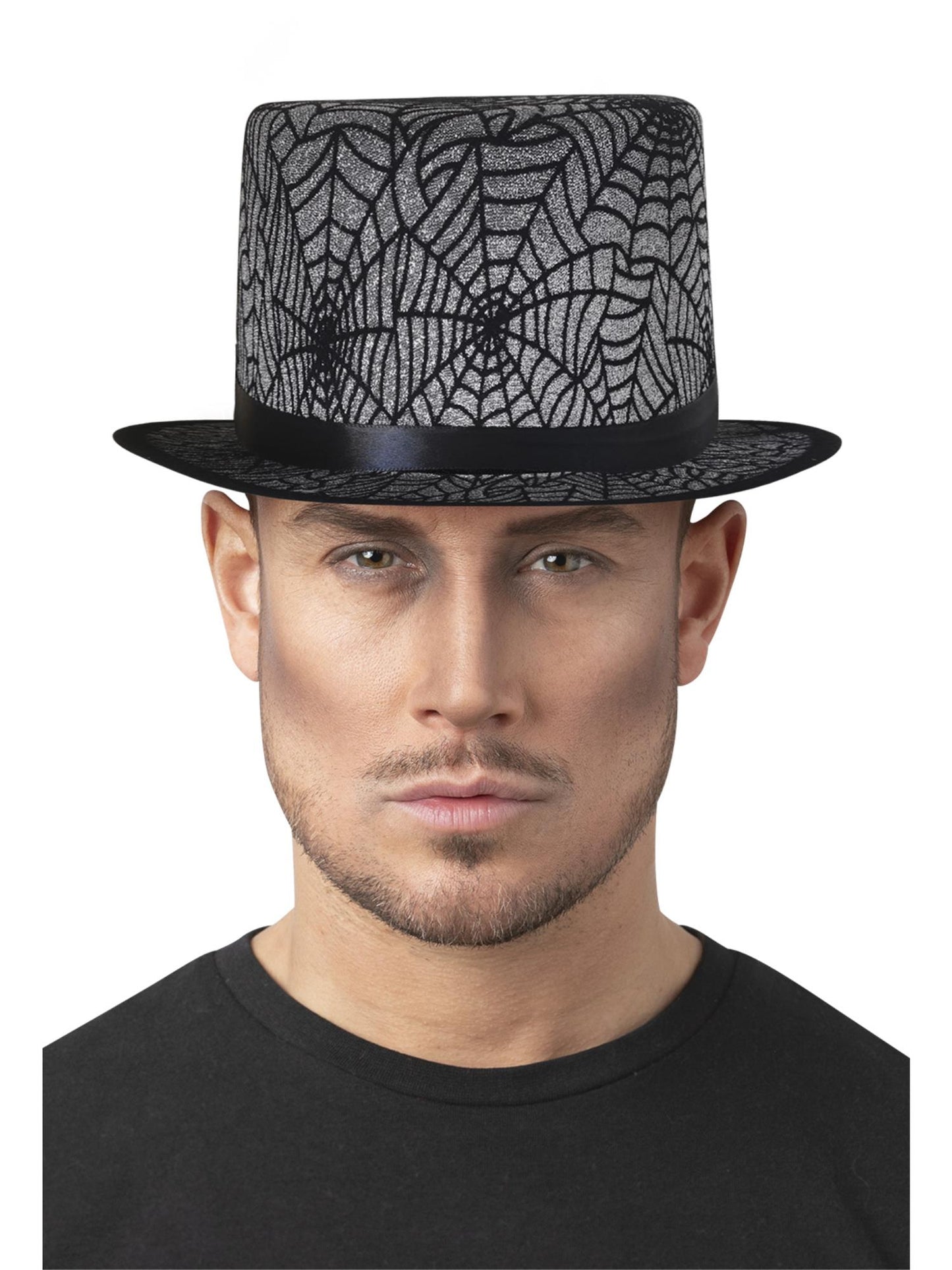 Smiffys GOTHIC Spider Web Top Hat in Grau – Produktansicht