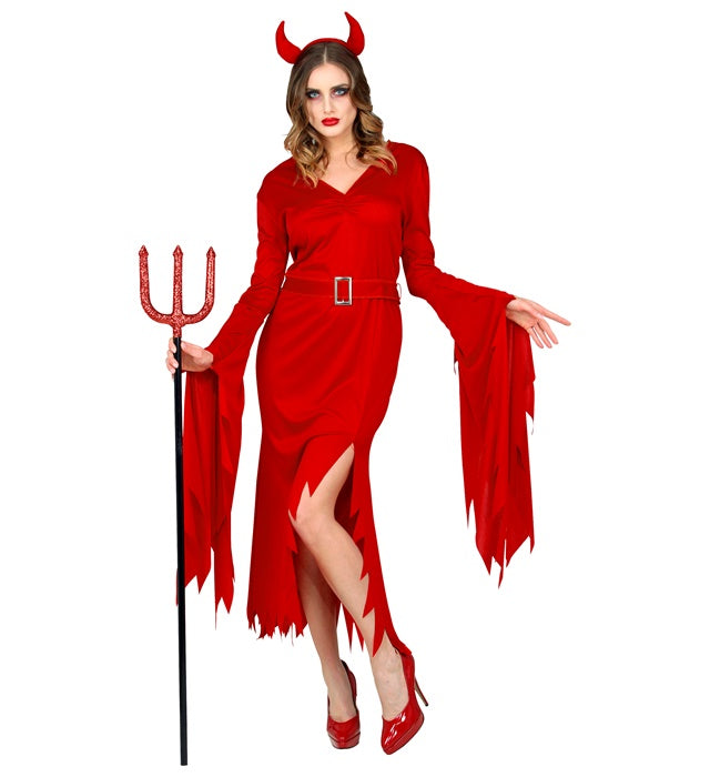 Rotes Teufelskostüm mit Kleid, Gürtel und Teufelshörnern