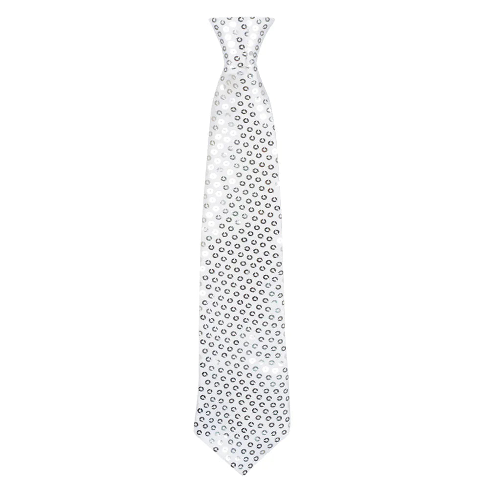Silberne Pailletten Krawatte Schlips 40 cm