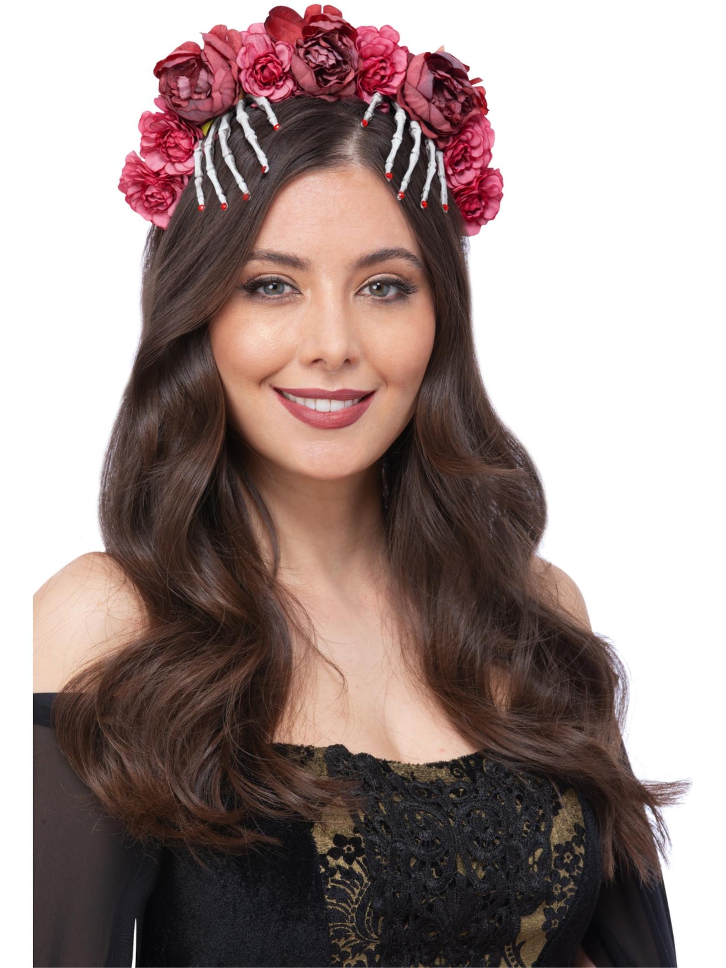 Smiffys DOTD Red Rose & Skeleton Hand Headband für Damen