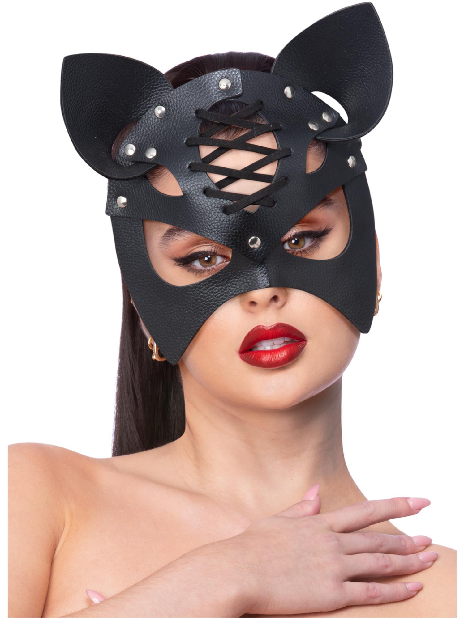 Smiffys RABBIT Fever schwarze Cat Mask aus Mock Leather für Damen
