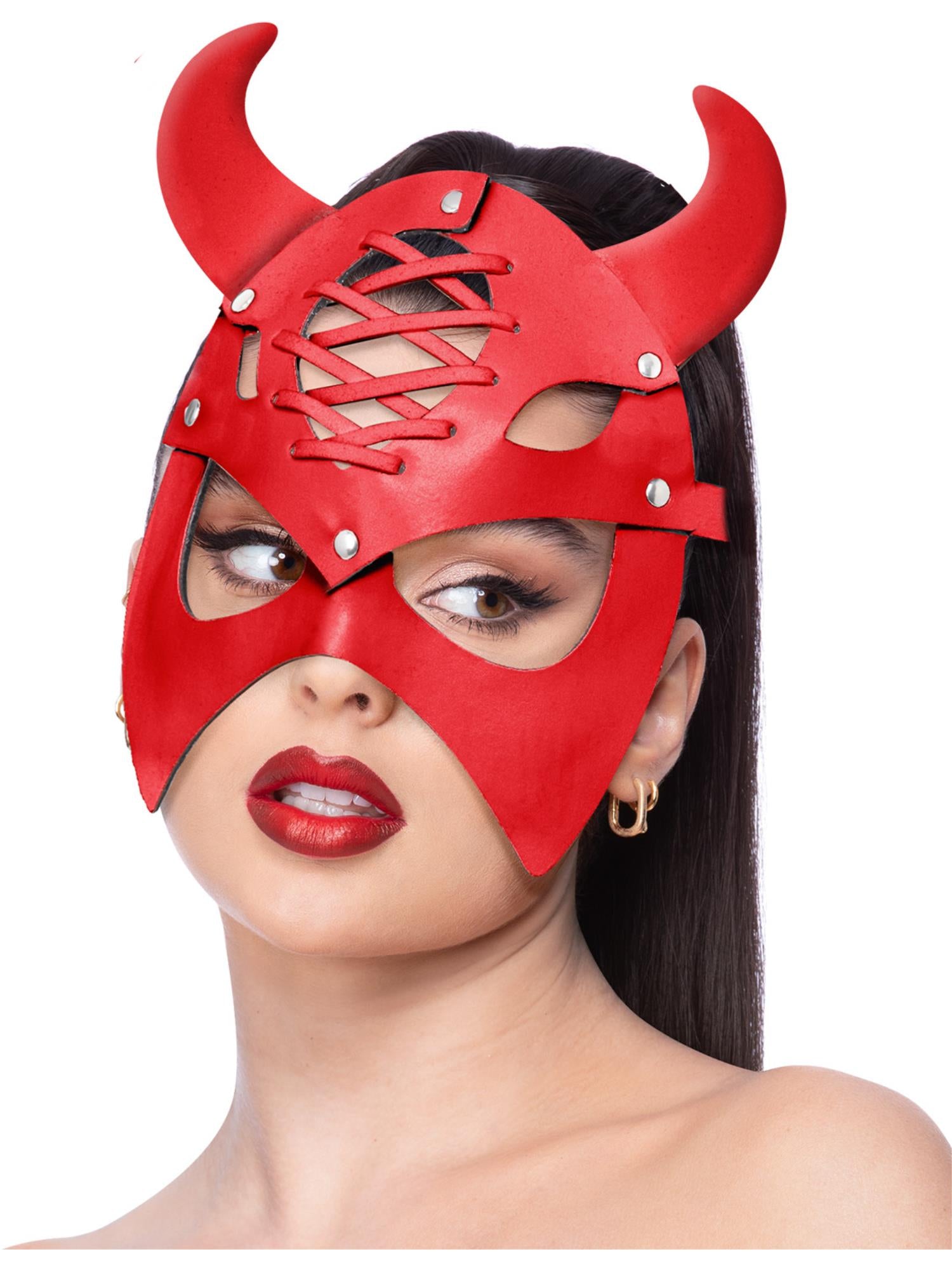 Smiffys Devil Maske rot Mock Leather für Damen