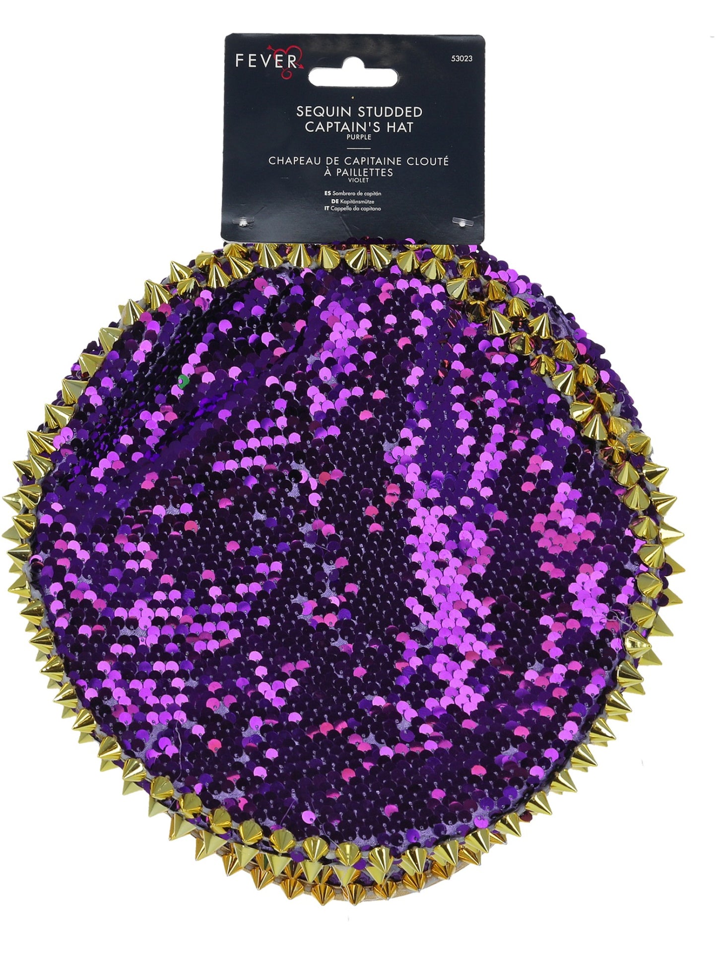 Smiffys Fever Deluxe Captains Hat Purple mit Pailletten, Nieten und Kette – Detailansicht