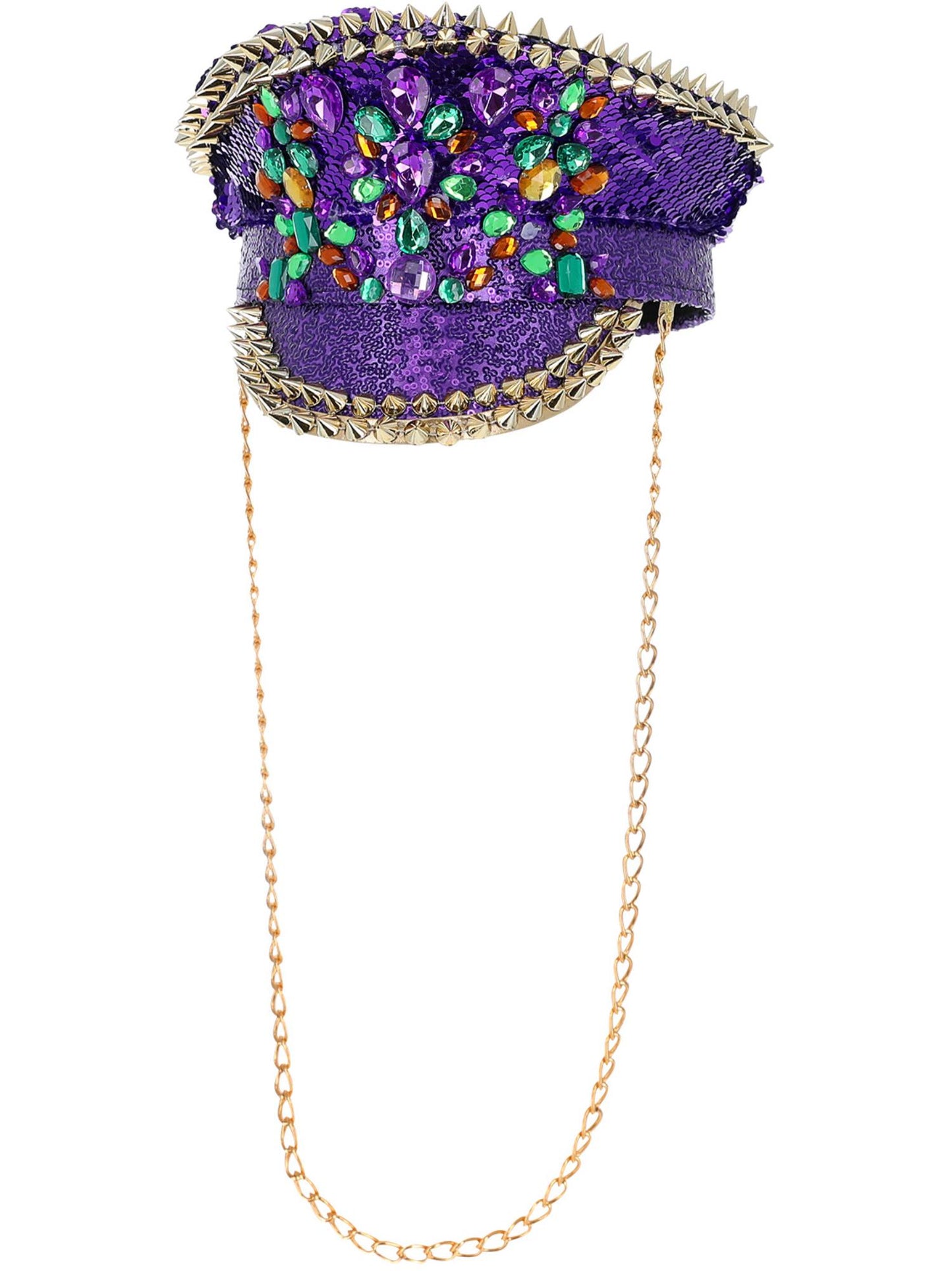 Smiffys Fever Deluxe Captains Hat Purple mit Pailletten, Nieten und Kette – Produktansicht