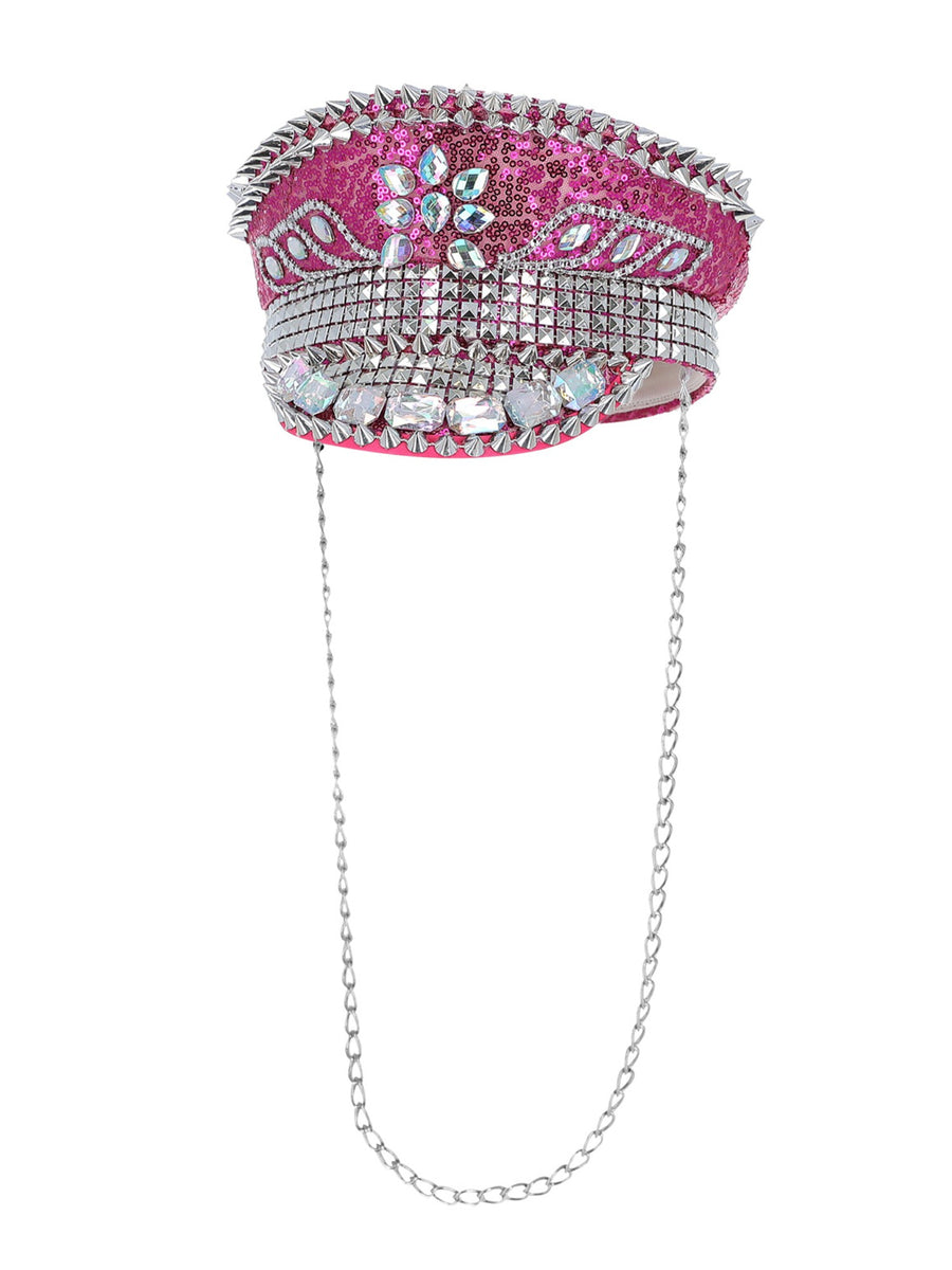 Smiffys Fever Deluxe Sequin Studded Captains Hat, Hot Pink für Unisex