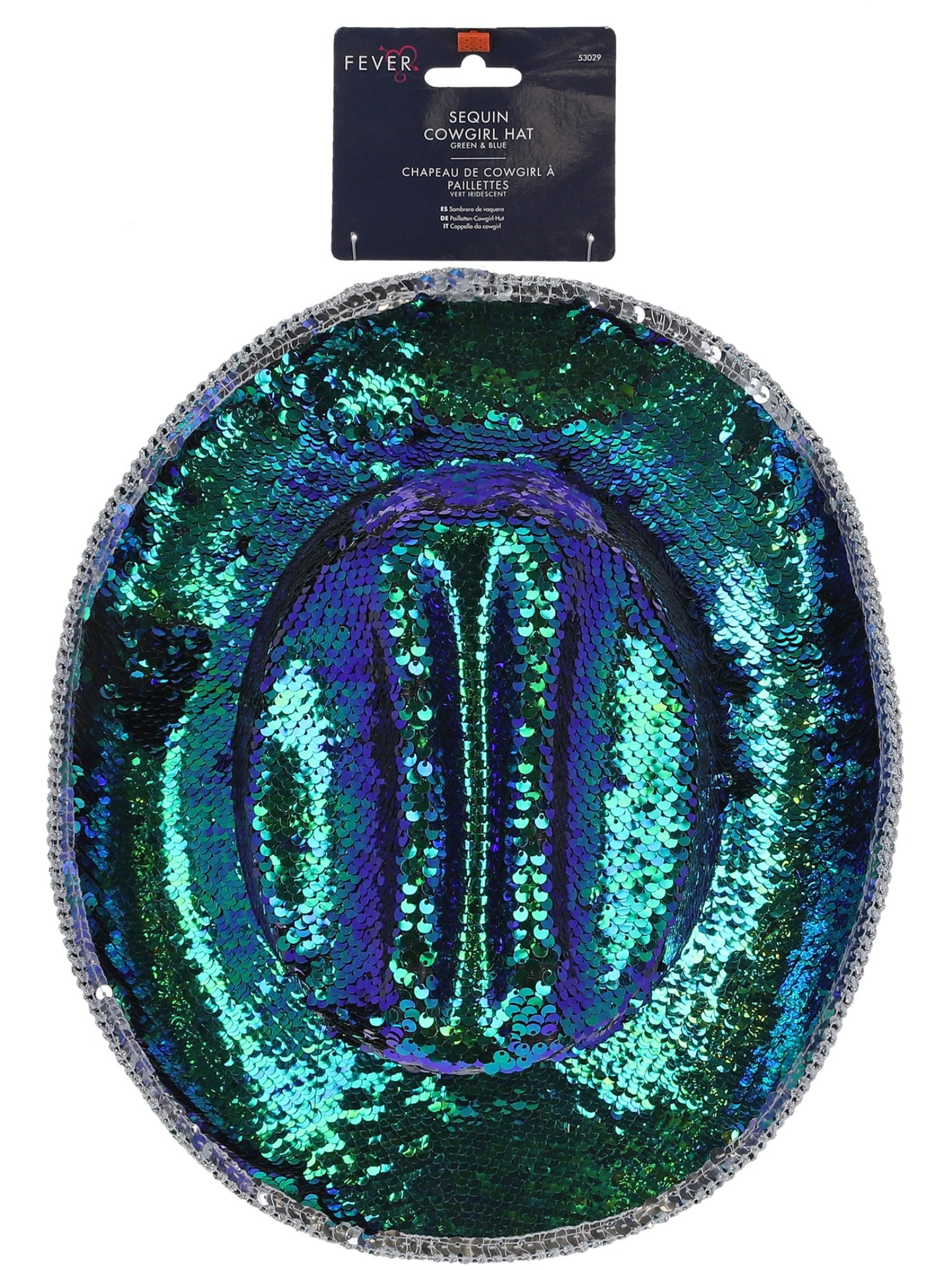 Smiffys Fever Deluxe Sequin Cowgirl-Hut irisierend grün mit Pailletten – Detailansicht