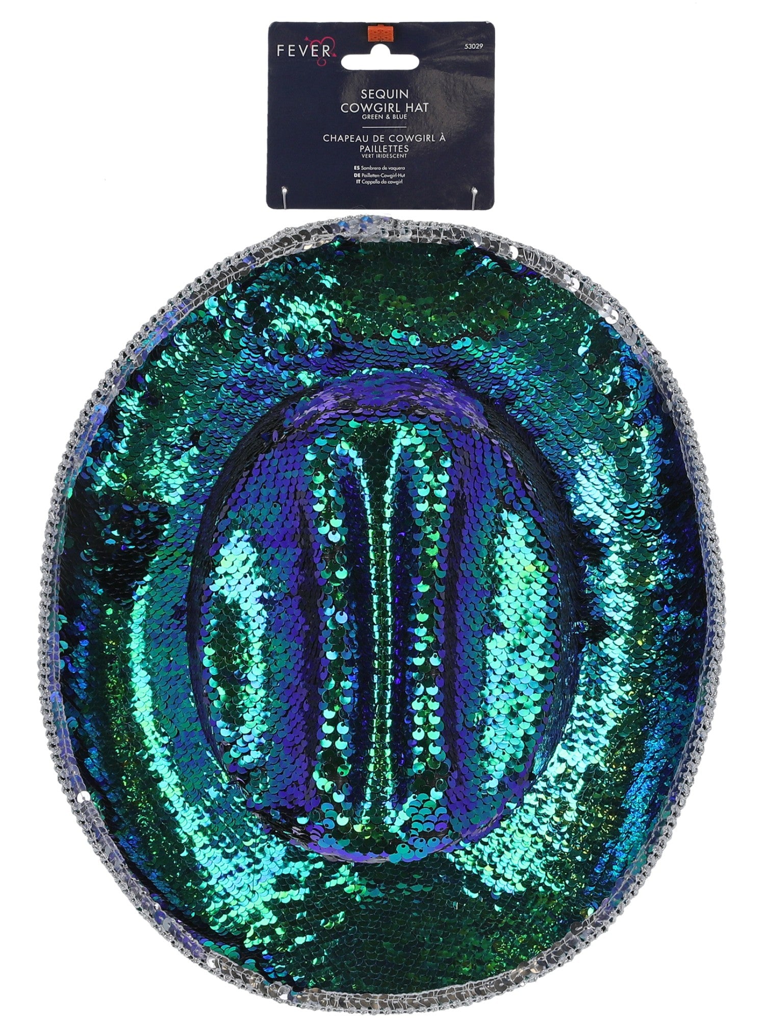 Smiffys Fever Deluxe Sequin Cowgirl-Hut irisierend grün mit Pailletten – Detailansicht