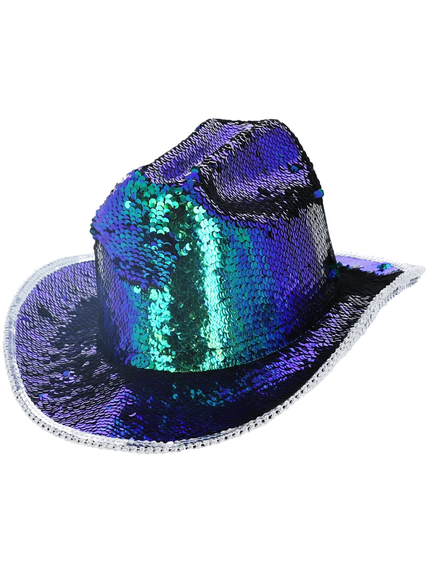 Smiffys Fever Deluxe Sequin Cowgirl-Hut irisierend grün mit Pailletten – Produktansicht
