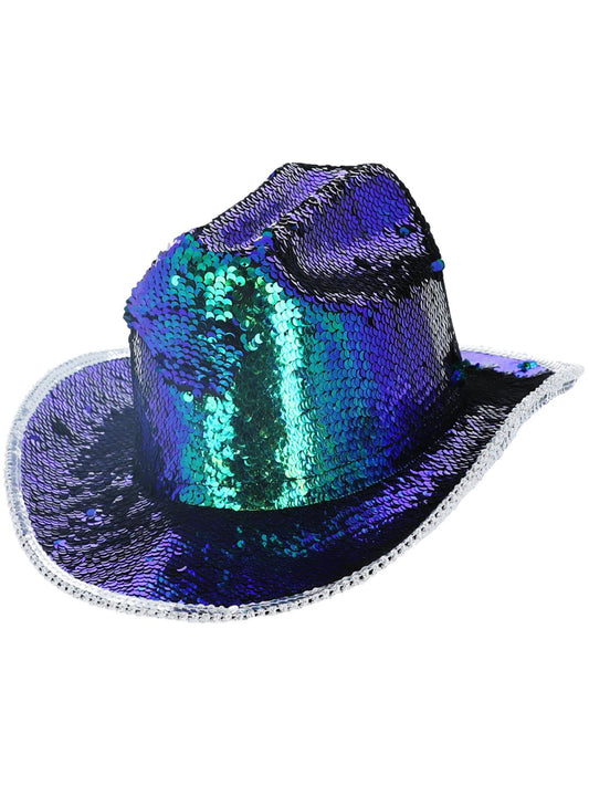 Smiffys Fever Deluxe Sequin Cowgirl-Hut irisierend grün mit Pailletten – Produktansicht