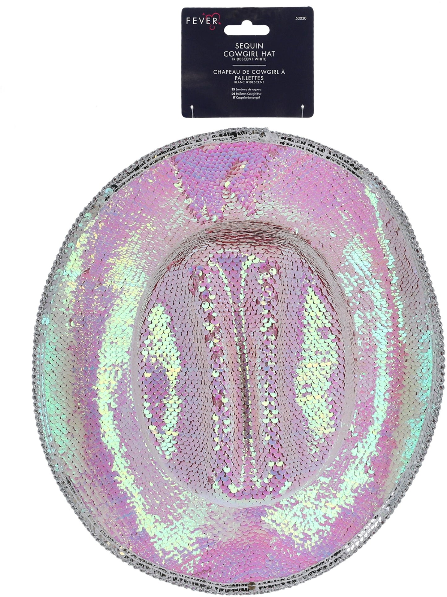 Smiffys Western Cowboyhut mit Pailletten in Iridescent White für Erwachsene – Detailansicht