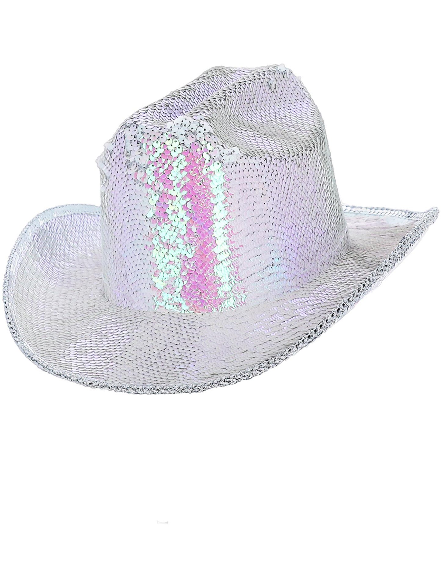 Smiffys Western Cowboyhut mit Pailletten in Iridescent White für Erwachsene – Produktansicht