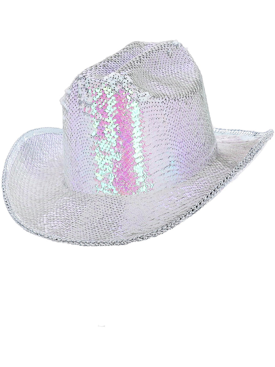 Smiffys WESTERN Fever Deluxe Sequin Cowboy Hat, Iridescent White für Unisex