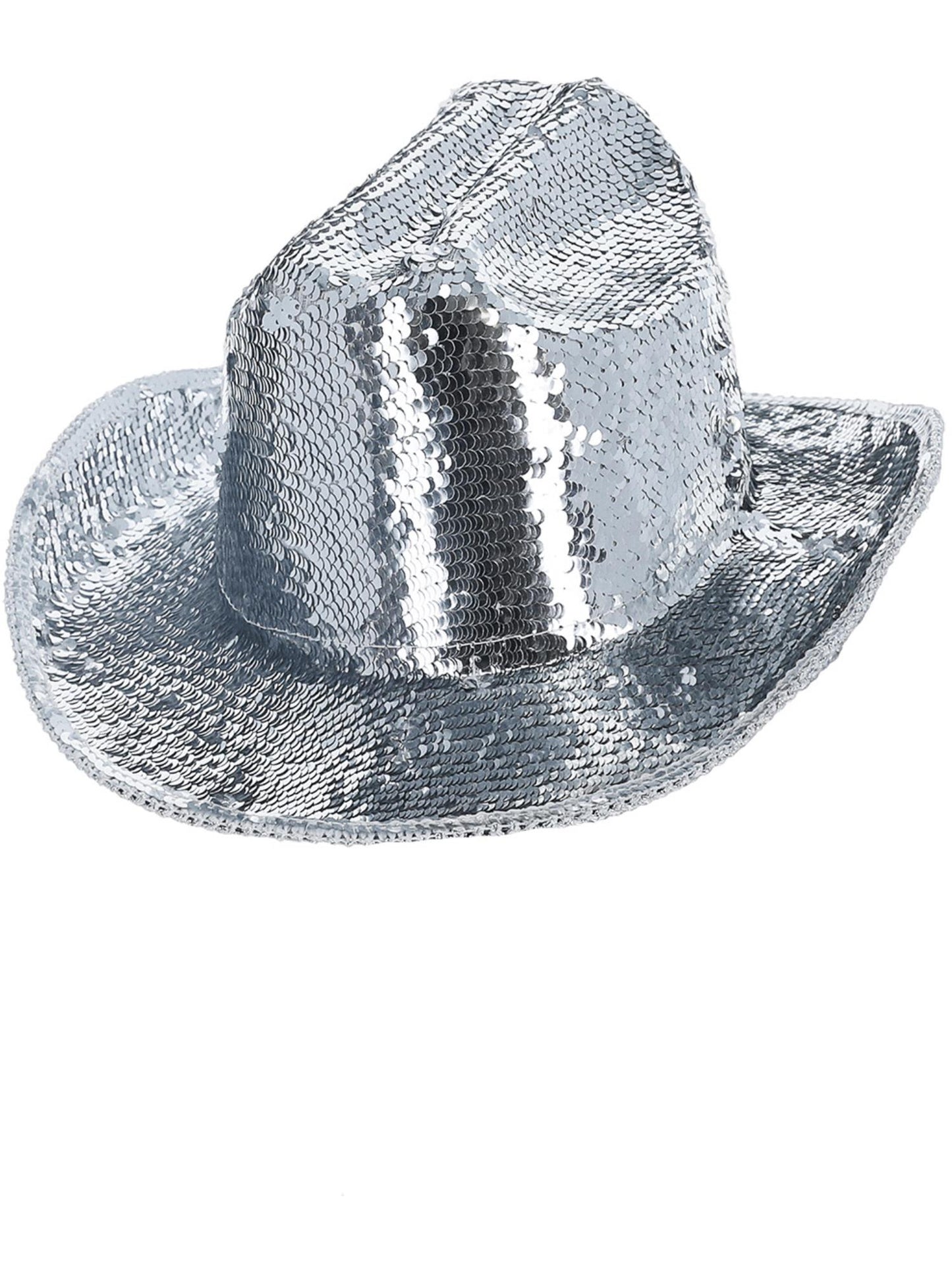 Smiffys WESTERN Fever Deluxe silberner Pailletten-Cowboyhut für Erwachsene – Produktansicht