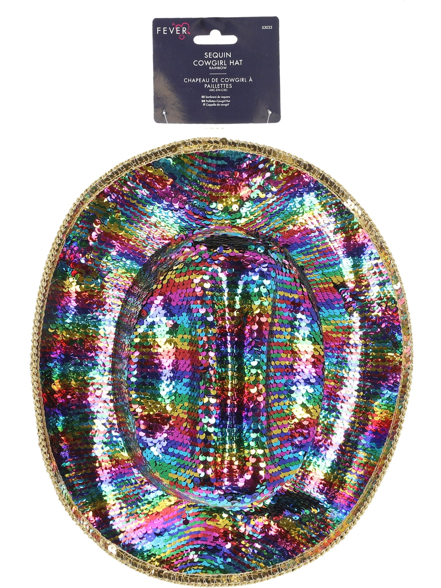 Smiffys WESTERN Fever Deluxe Pailletten-Cowboyhut Rainbow für Erwachsene – Detailansicht
