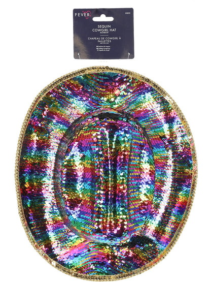 Smiffys WESTERN Fever Deluxe Sequin Cowboyhut Rainbow für Erwachsene – Detailansicht