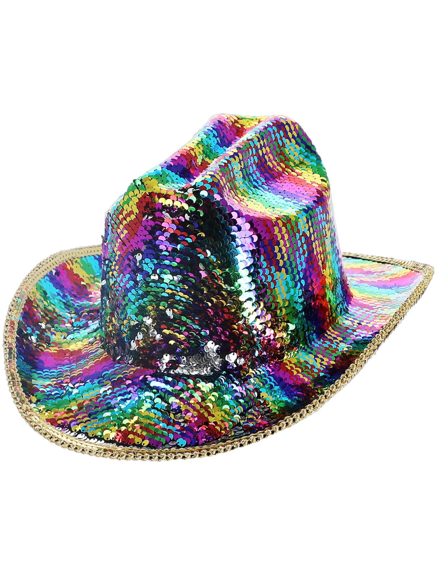 Smiffys WESTERN Fever Deluxe Pailletten-Cowboyhut Rainbow für Erwachsene – Produktansicht