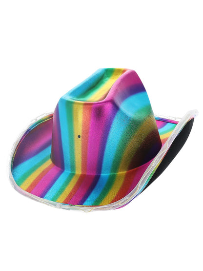 Smiffys LED Cowboyhut Rainbow metallisch im Western-Stil für Erwachsene – Detailansicht