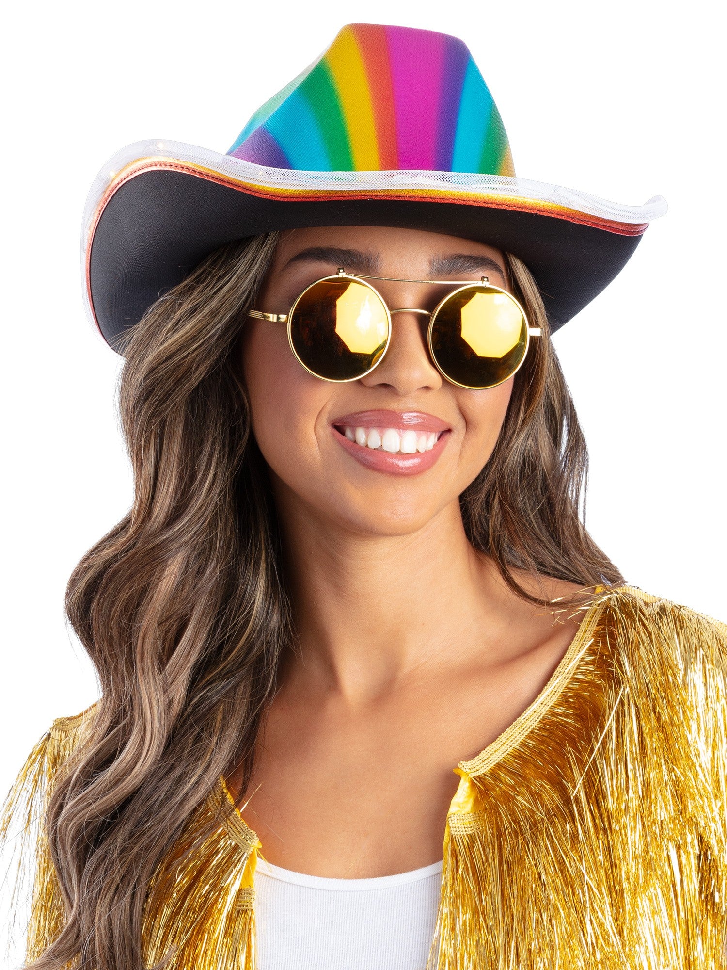 Smiffys LED Cowboyhut Rainbow metallisch für Erwachsene – Produktansicht