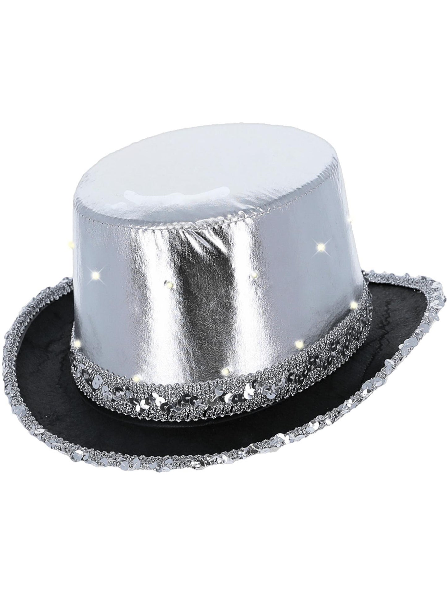 Smiffys LED Light Up Metallic Zylinderhut Silber für Erwachsene