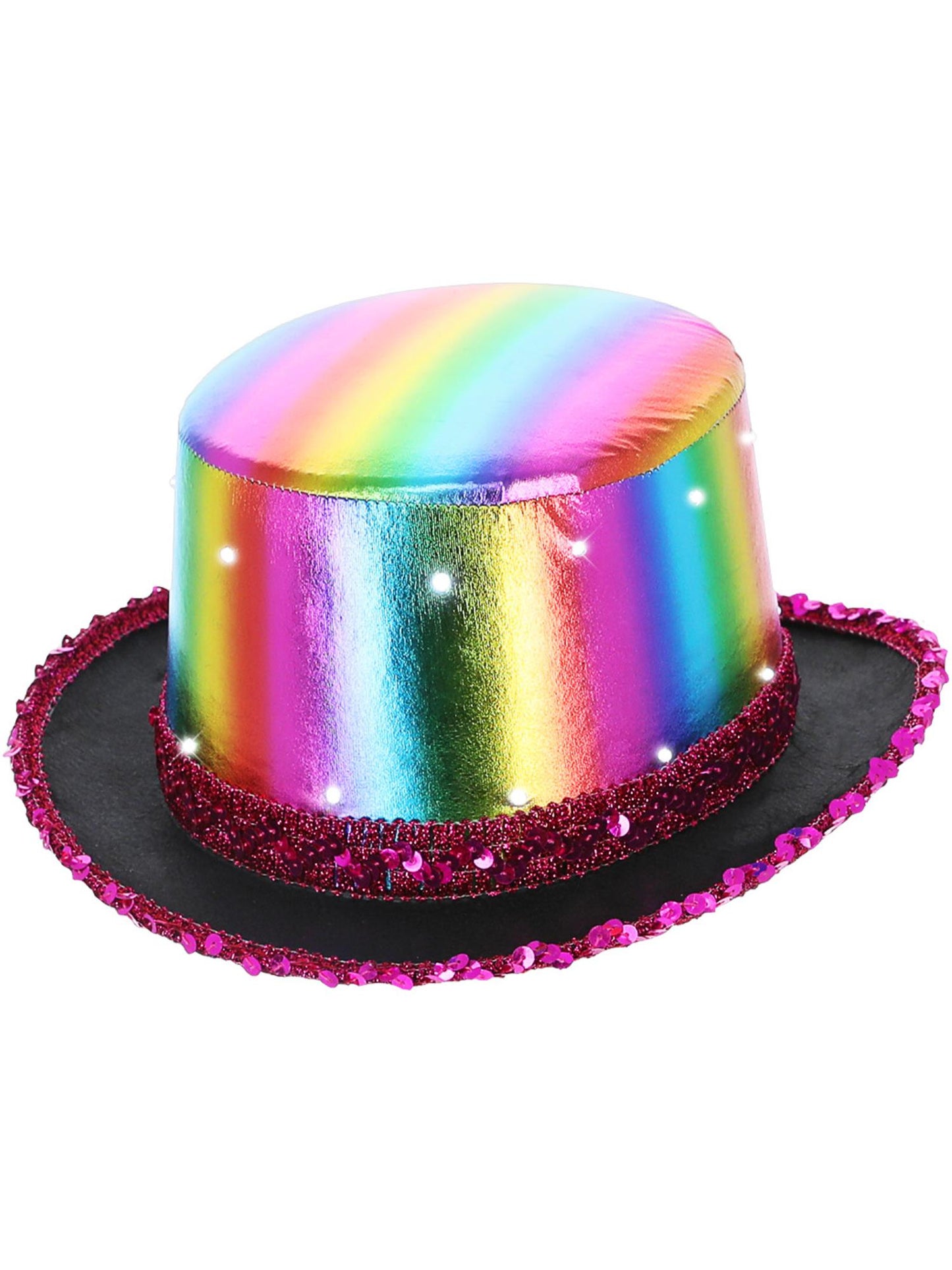 Smiffys LED Light Up Metallic Top Hat Rainbow mehrfarbiger LED-Zylinderhut für Erwachsene
