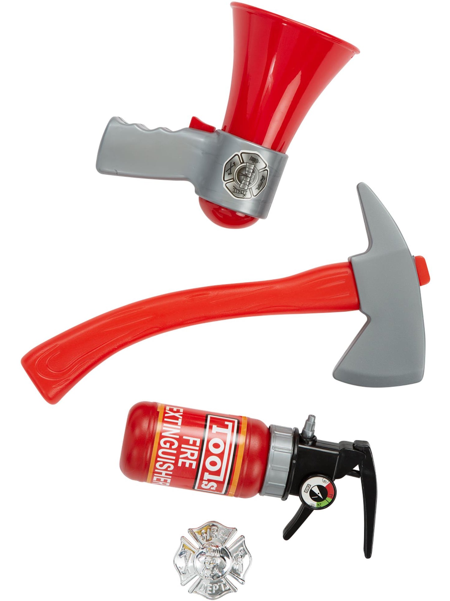 Smiffys Feuerwehr-Spielset für Kinder mit Feuerlöscher, Abzeichen, Megafon und Hammer