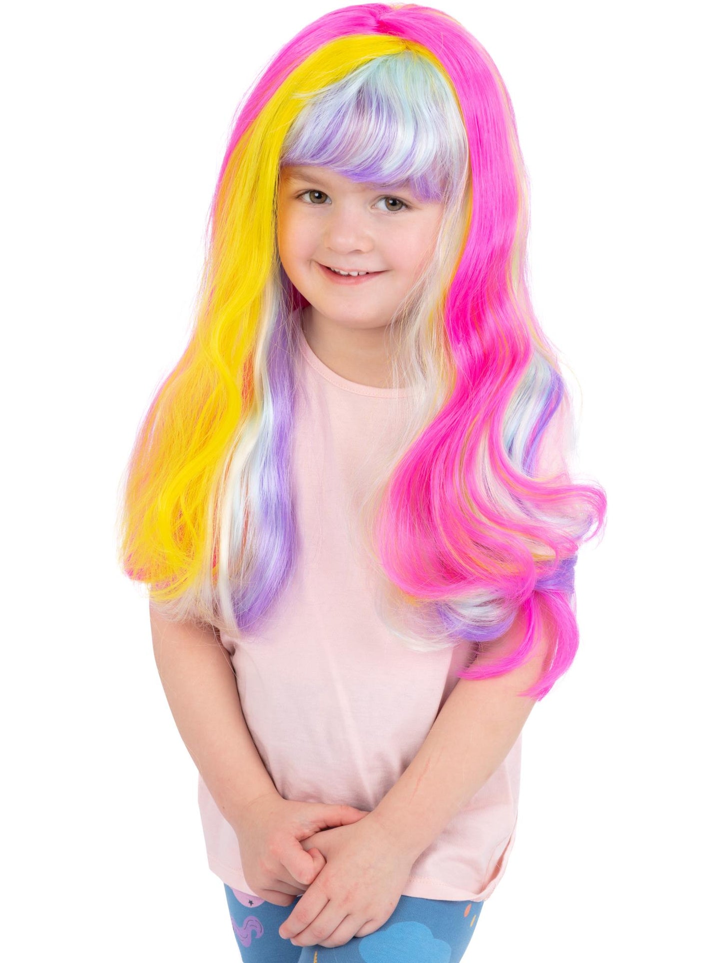 Smiffys pinke Einhorn-Regenbogenperücke für Mädchen