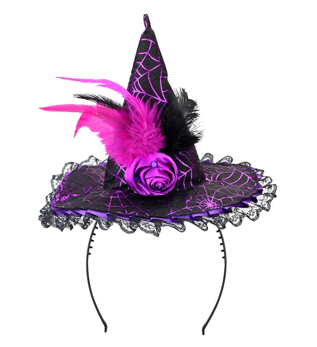 Schwarzer Haarreif mit kleinem Hexenhut als Halloween- und Fasnacht-Accessoire