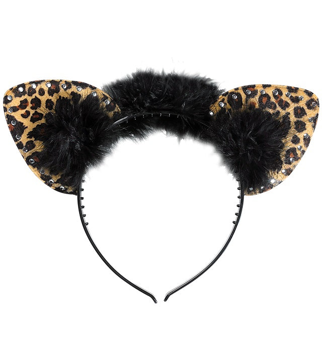 Leopardenohren mit funkelndem Strass auf schwarzem Haarband