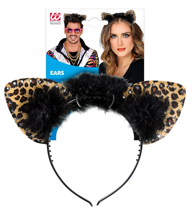 Leopardenohren mit funkelndem Strass auf schwarzem Haarband
