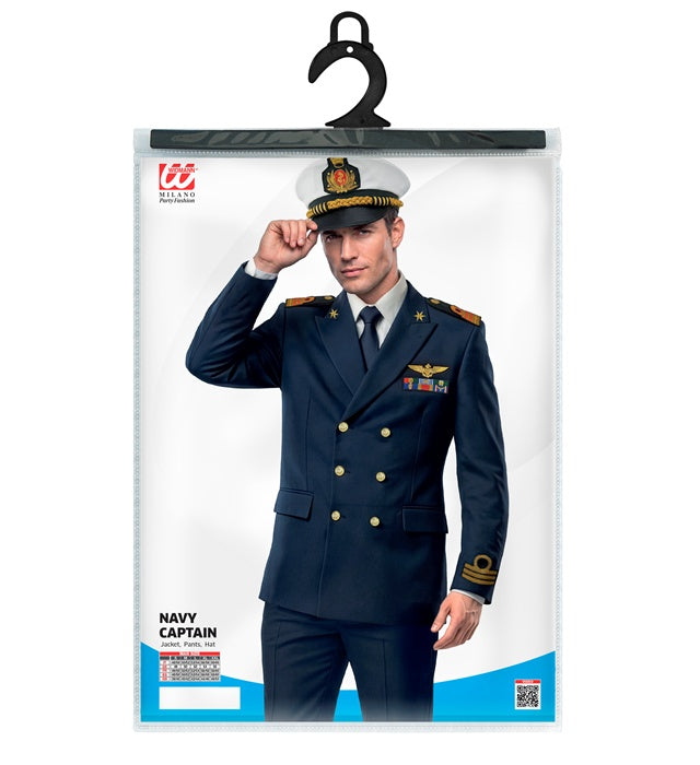 Navy Kapitän Kostüm mit Jackett, Hose und Kapitänsmütze für Fasnacht