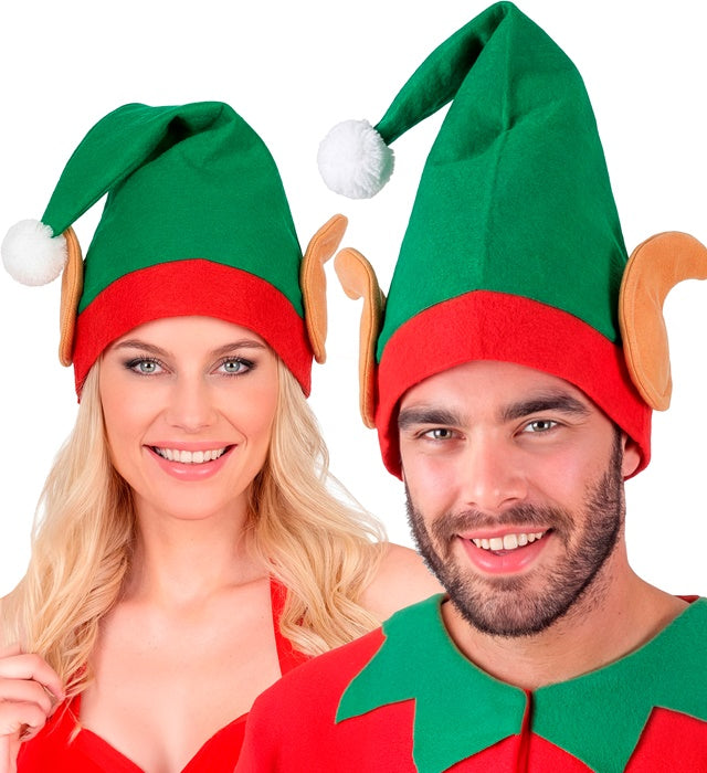 Weihnachtselfen Mütze mit Ohren in rot-grün, festliches Fasnachtsaccessoire