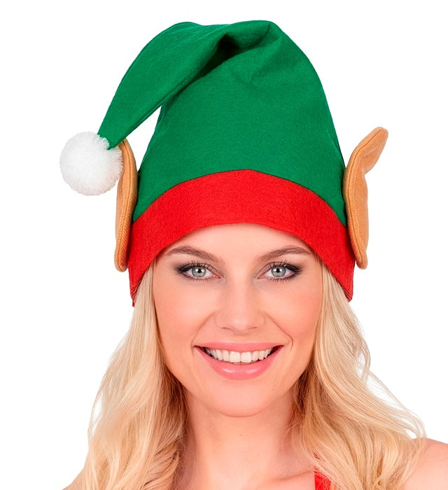 Weihnachtselfen Mütze mit Ohren in rot-grün, festliches Fasnachtsaccessoire